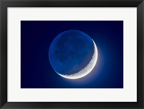 Framed 4-Day Old Waxing Crescent Moon With Earthshine Print