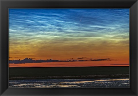 Framed Comet NEOWISE and Noctilucent Clouds Over a Pond Print