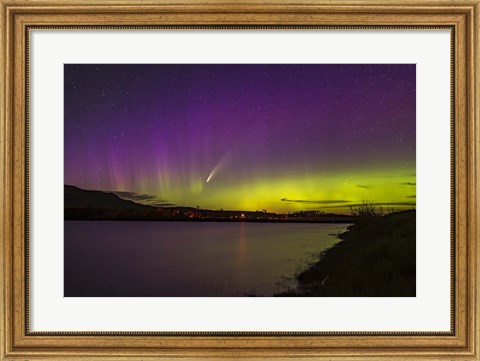 Framed Comet NEOWISE and Aurora Over Waterton River, Alberta Print
