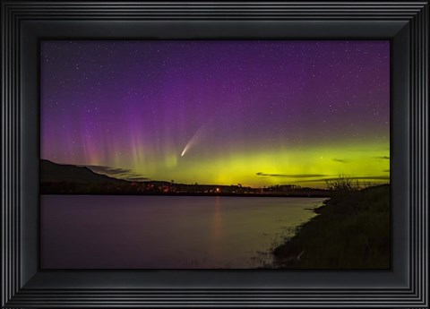 Framed Comet NEOWISE and Aurora Over Waterton River, Alberta Print