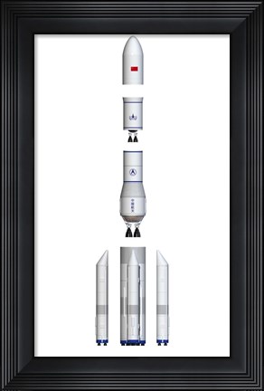 Framed Future Chinese Rocket, Long March 9, Side View - Exploded View Print