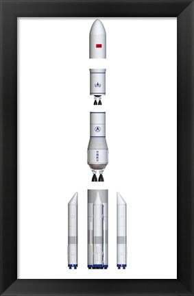 Framed Future Chinese Rocket, Long March 9, Side View - Exploded View Print