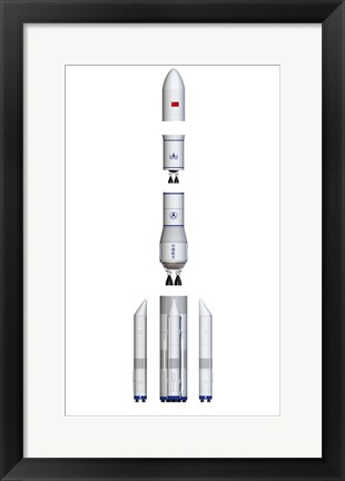 Framed Future Chinese Rocket, Long March 9, Side View - Exploded View Print