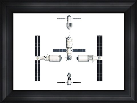 Framed Chinese Space Station Tiangong 2022, Exploded View Print