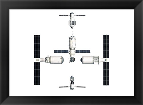 Framed Chinese Space Station Tiangong 2022, Exploded View Print