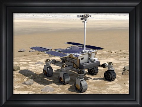 Framed Artist&#39;s Concept of the Rosalind Franklin Exomars Rover On a Mars Landscape Print