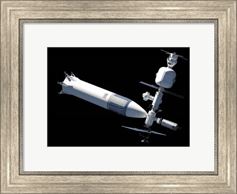 Framed Lunar Gateway Space Station Concept, With Spacex Lunar Starship Print