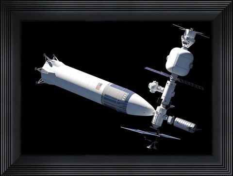 Framed Lunar Gateway Space Station Concept, With Spacex Lunar Starship Print