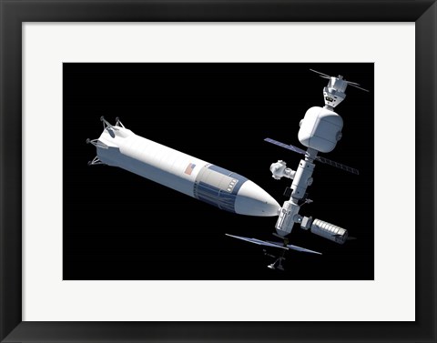 Framed Lunar Gateway Space Station Concept, With Spacex Lunar Starship Print