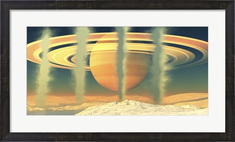 Framed Geysers at the South Pole On the Moon Enceladus Near the Planet of Saturn Print