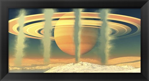 Framed Geysers at the South Pole On the Moon Enceladus Near the Planet of Saturn Print