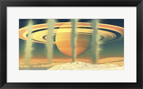 Framed Geysers at the South Pole On the Moon Enceladus Near the Planet of Saturn Print