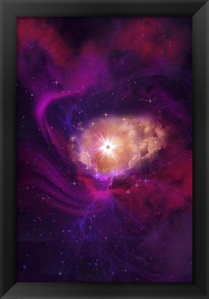 Framed Purple and Red Molecular Clouds Surround a Large Star Nebula Print