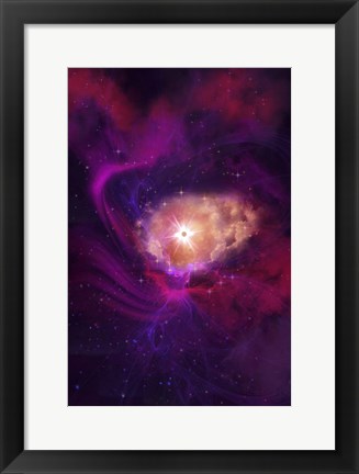 Framed Purple and Red Molecular Clouds Surround a Large Star Nebula Print