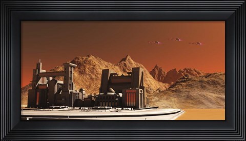 Framed Spacecraft Fly Near An Installation Habitat On the Planet Mars in the Future Print