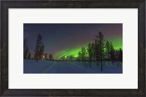 Framed Northern Lights in Lapland Forest, Finland Print