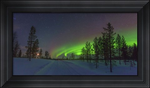 Framed Northern Lights in Lapland Forest, Finland Print