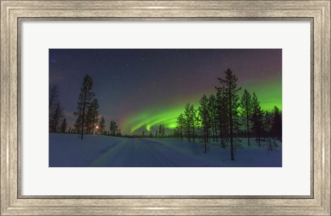 Framed Northern Lights in Lapland Forest, Finland Print