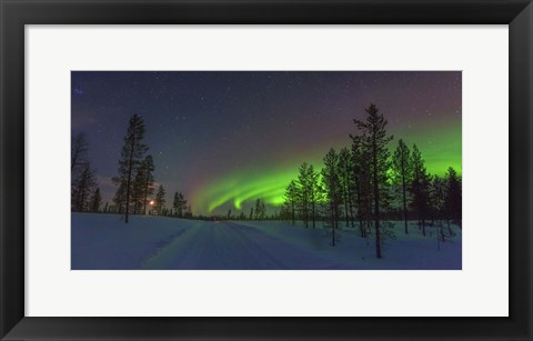 Framed Northern Lights in Lapland Forest, Finland Print