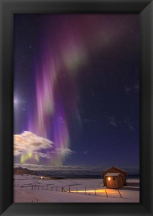 Framed Northern Lights Above Flakstad Beach, Norway Print