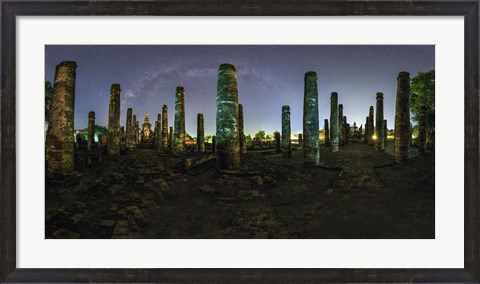 Framed Panorama View of Wat Mahathat With Milky Way Visible in Sky, Thailand Print