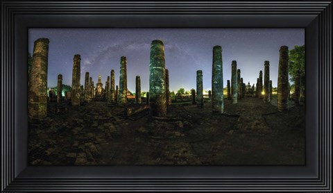 Framed Panorama View of Wat Mahathat With Milky Way Visible in Sky, Thailand Print
