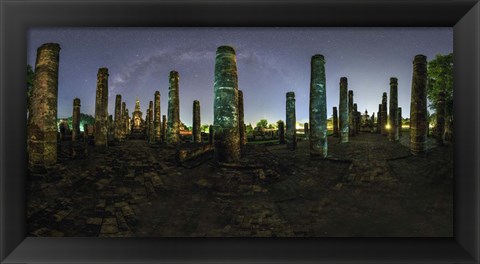 Framed Panorama View of Wat Mahathat With Milky Way Visible in Sky, Thailand Print