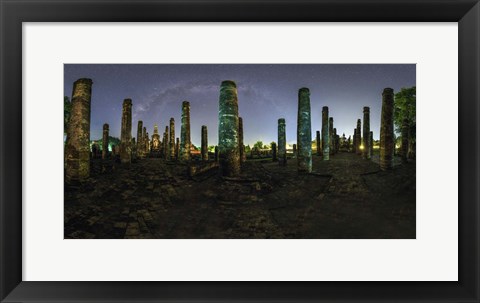 Framed Panorama View of Wat Mahathat With Milky Way Visible in Sky, Thailand Print