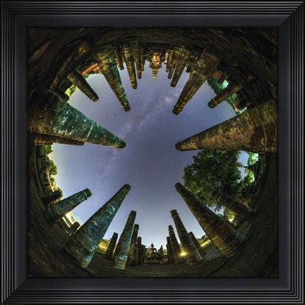 Framed 360 Degree Panorama View of Wat Mahathat With Milky Way Print