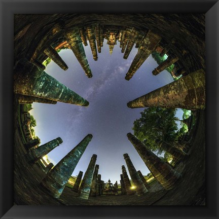 Framed 360 Degree Panorama View of Wat Mahathat With Milky Way Print