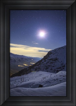 Framed Moon Above the Snow-Covered Alborz Mountain Range in Iran Print