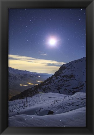 Framed Moon Above the Snow-Covered Alborz Mountain Range in Iran Print