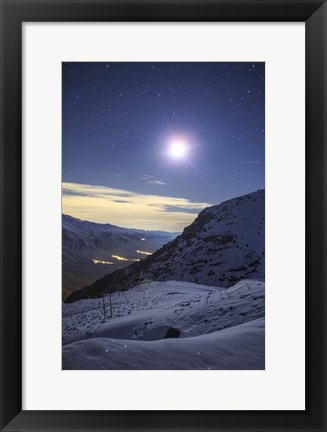 Framed Moon Above the Snow-Covered Alborz Mountain Range in Iran Print