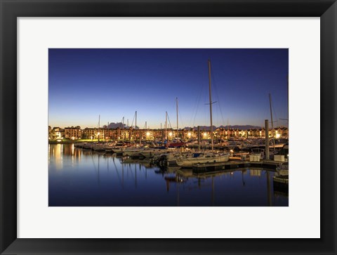 Framed Morning Twilight Paints the Sky Into Blue Above a Lake in Houston, Texas Print