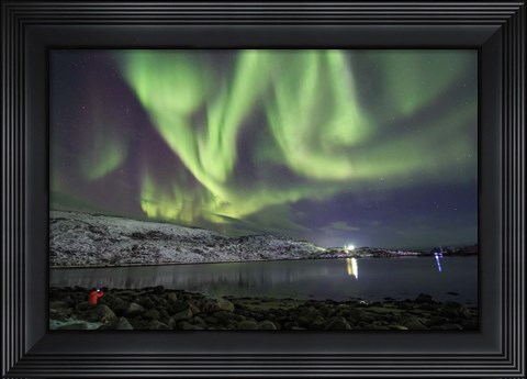 Framed Aurora Borealis Dances Above the Arctic Ocean From Teriberka, Murmansk, Russia Print