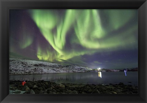 Framed Aurora Borealis Dances Above the Arctic Ocean From Teriberka, Murmansk, Russia Print