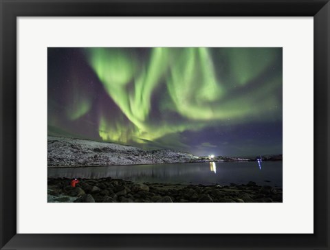 Framed Aurora Borealis Dances Above the Arctic Ocean From Teriberka, Murmansk, Russia Print