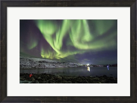 Framed Aurora Borealis Dances Above the Arctic Ocean From Teriberka, Murmansk, Russia Print