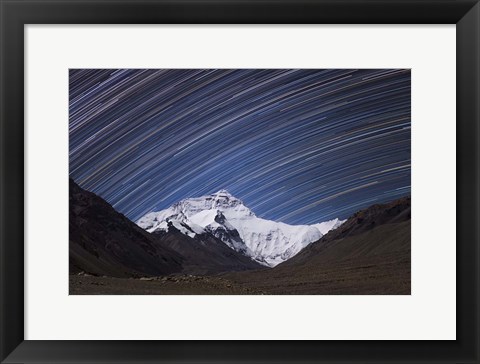 Framed Star Trails Above the Highest Peak and Sheer North Face of the Himalayan Mountains Print