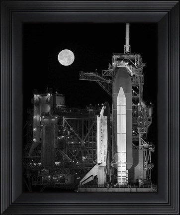Framed Space Shuttle Discovery Sits Atop the Launch Pad With a Full Moon in Background Print