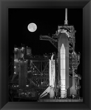 Framed Space Shuttle Discovery Sits Atop the Launch Pad With a Full Moon in Background Print