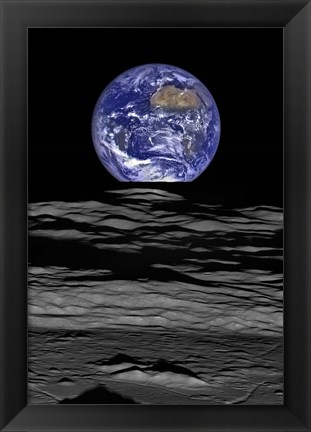 Framed Earth Rise As Seen From the Edge of the Compton Crater On the Moon Print