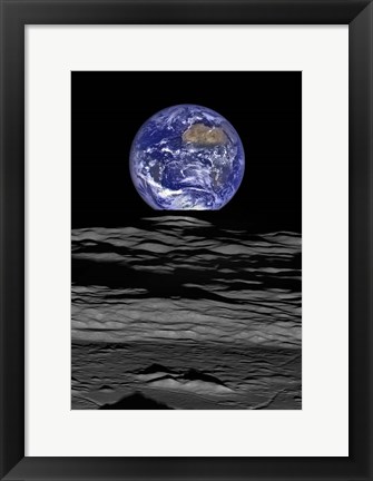 Framed Earth Rise As Seen From the Edge of the Compton Crater On the Moon Print