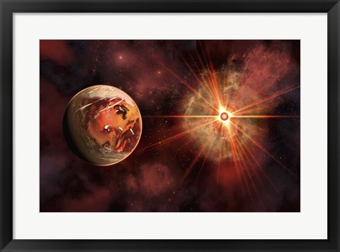 Framed Alien Exoplanet Orbiting Its Distant Sun 2 Print