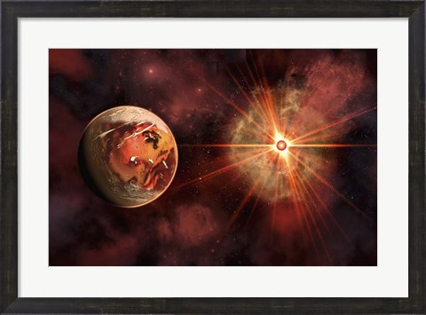 Framed Alien Exoplanet Orbiting Its Distant Sun 2 Print