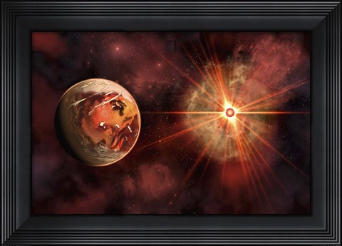 Framed Alien Exoplanet Orbiting Its Distant Sun 2 Print