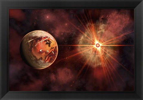 Framed Alien Exoplanet Orbiting Its Distant Sun 2 Print