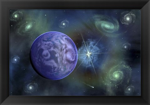 Framed Alien Exoplanet Orbiting Its Distant Sun 3 Print