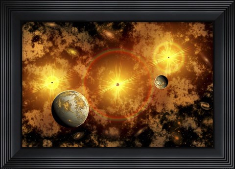 Framed Alien Exoplanets Orbiting a Distant Star Cluster Print