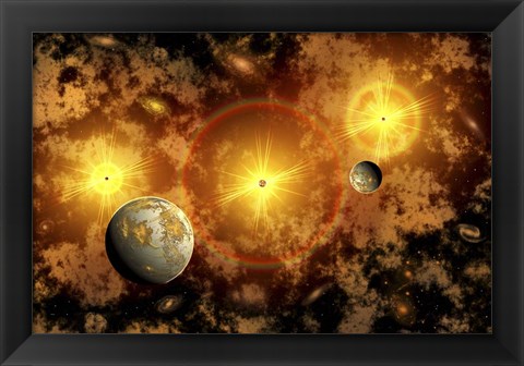 Framed Alien Exoplanets Orbiting a Distant Star Cluster Print